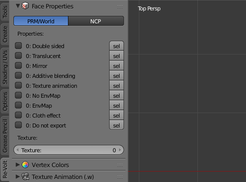 Face properties panel